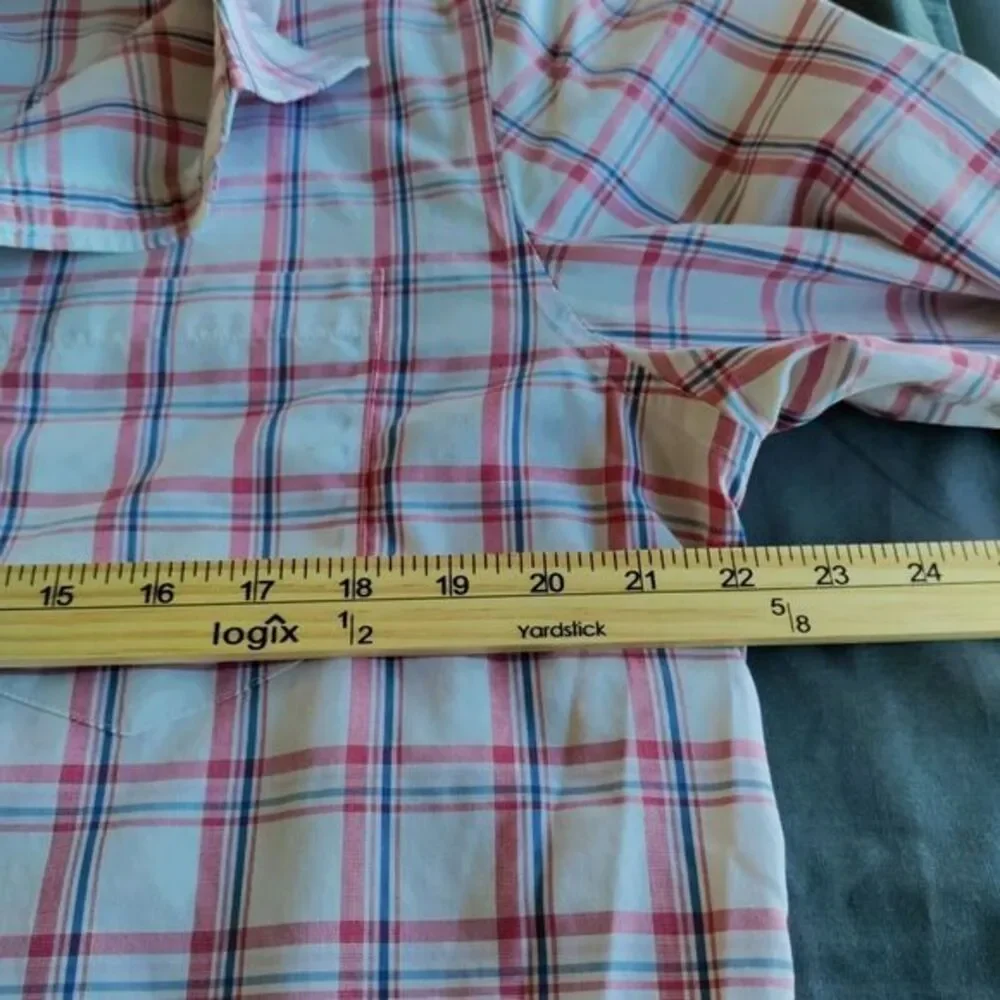 BANANA REPUBLIC Men L‎ Non Iron Classic Fit Red/Blue Button Travel Casual Shirt